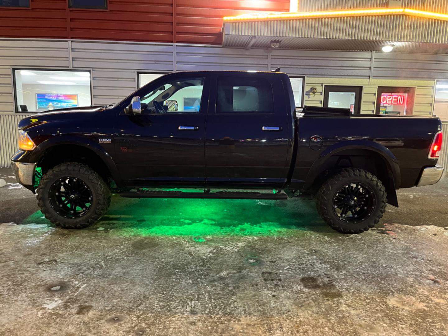 2017 Black /black leather RAM 1500 Laramie Crew Cab SWB 4WD (1C6RR7NTXHS) with an 5.7L V8 OHV 16V engine, 8A transmission, located at 1960 Industrial Drive, Wasilla, 99654, (907) 274-2277, 61.573475, -149.400146 - Photo#3